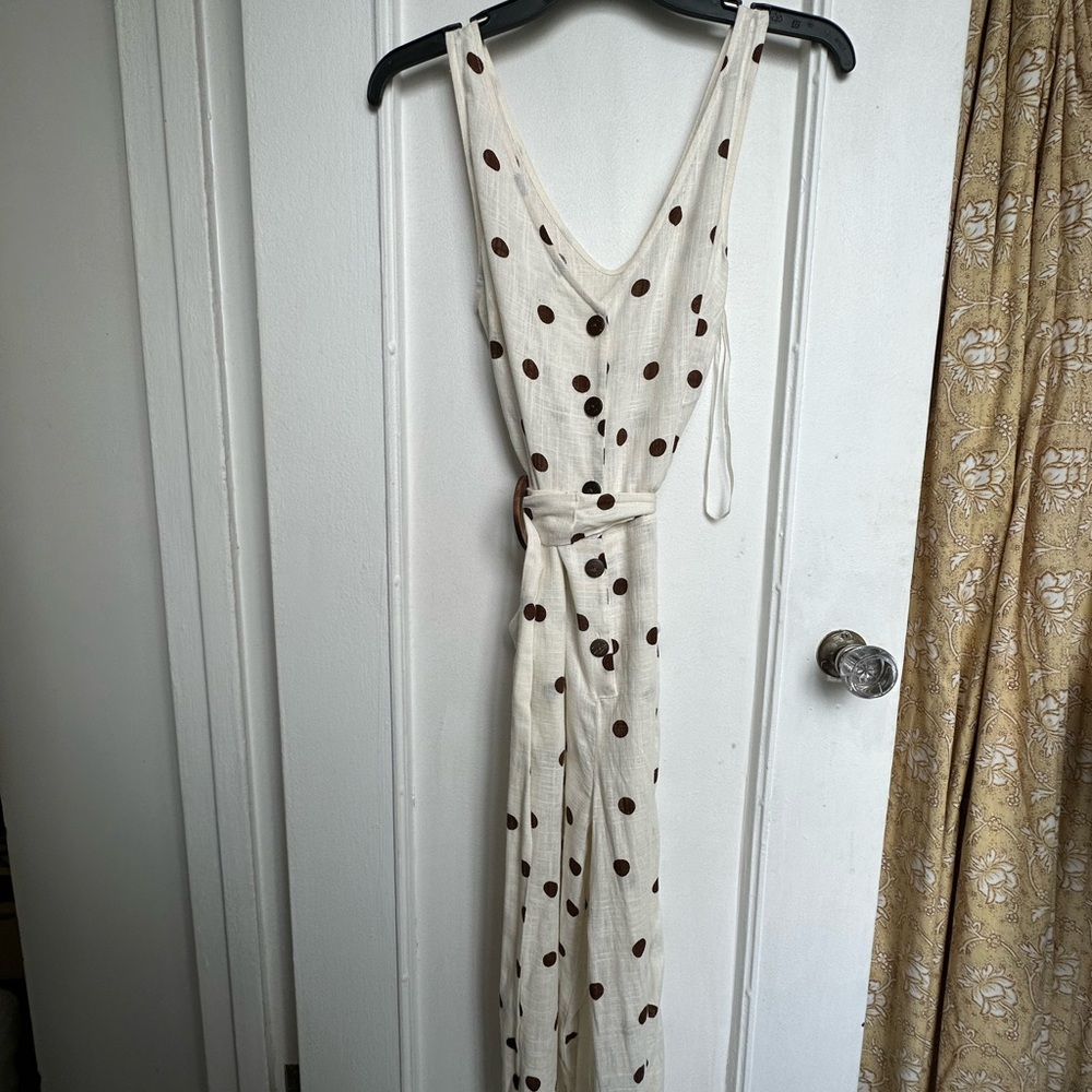 NWT Monteau Cream Brown Linen Jumpsuit Sz Small